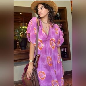 Zara Kaftan Dress With V Neck & Short Sleeves